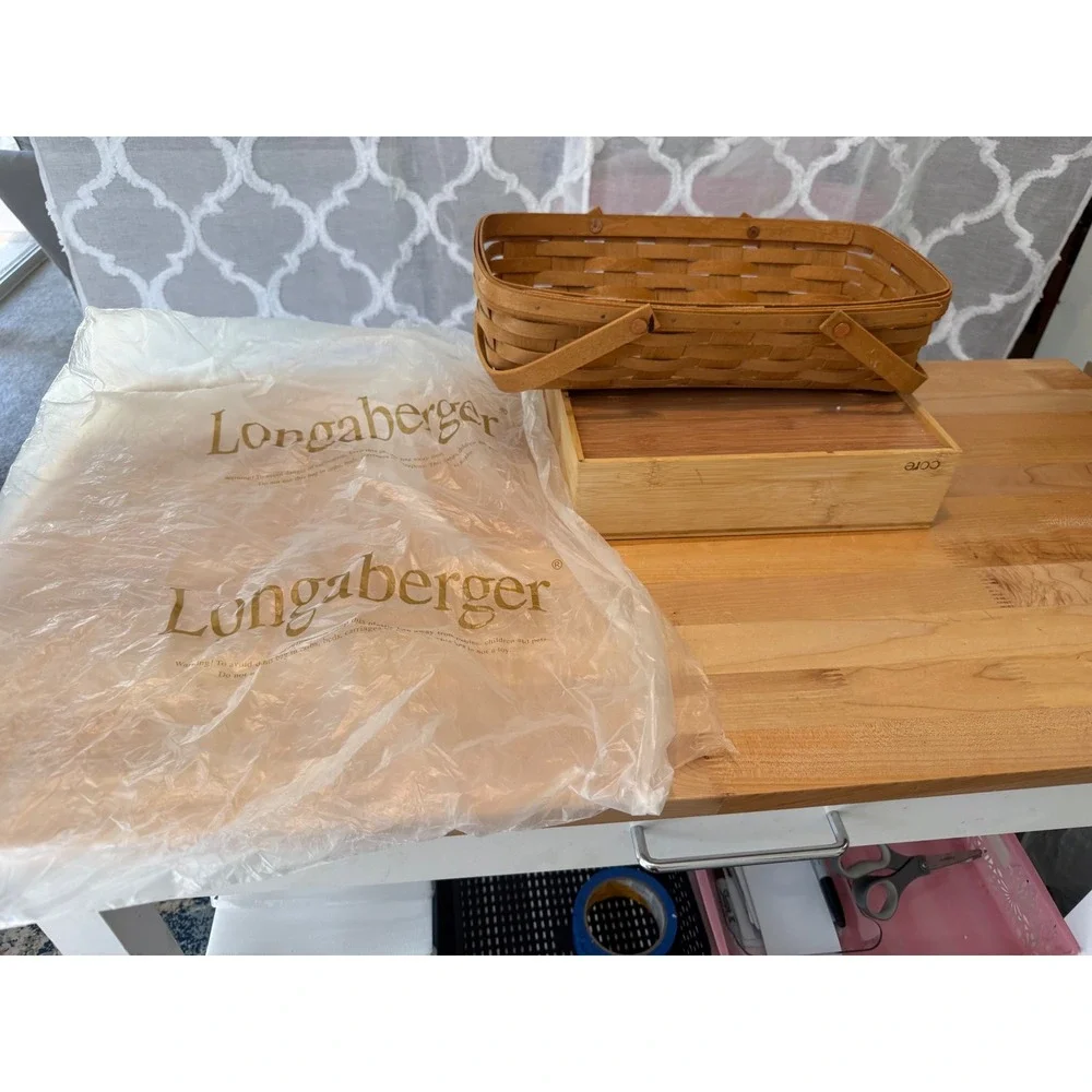 Longaberger Handmade Woven Basket Rectangular Dual Swing Handles 14x8.5 Dresden